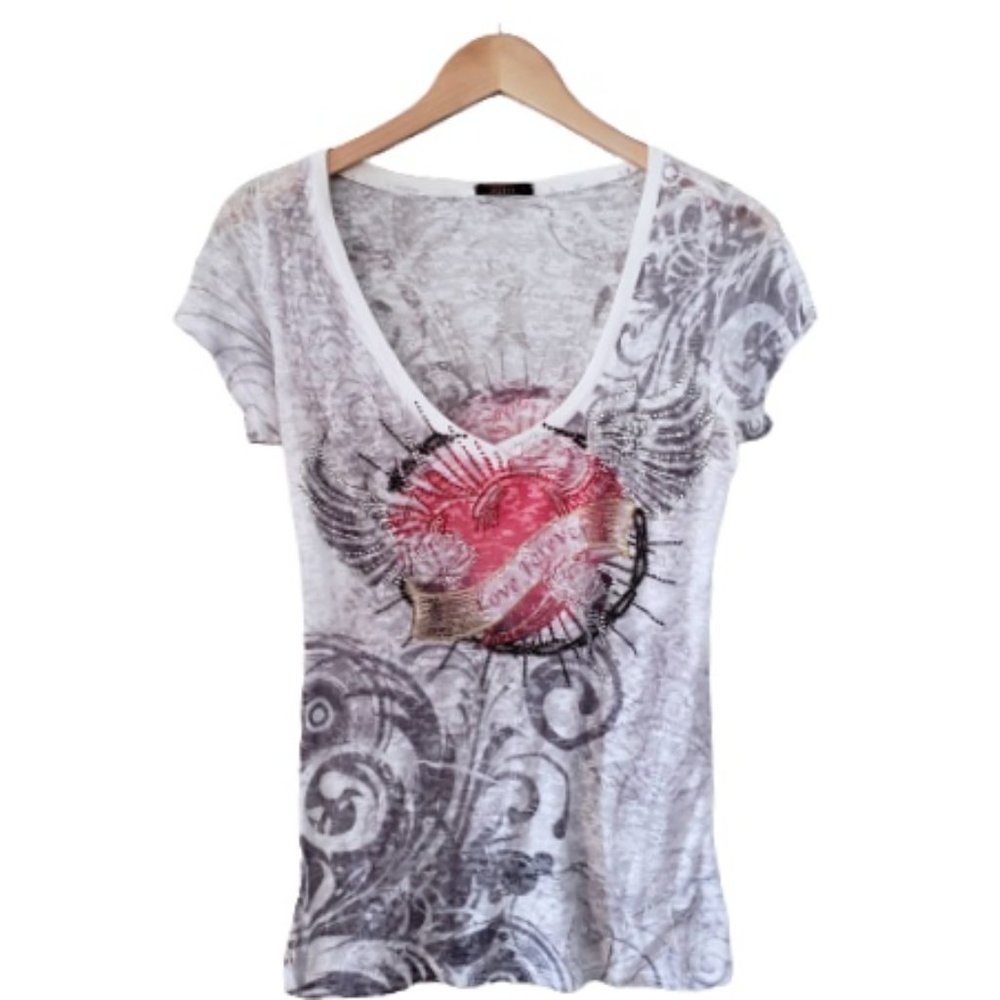 T Party Heart/Wings Graphic Embellished Bling Tee